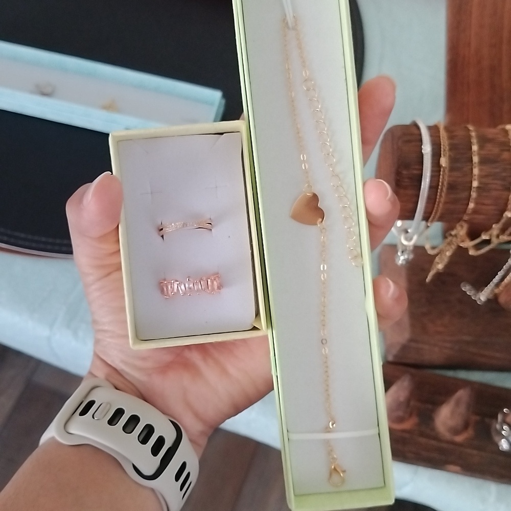 Gold Heart Anklet and Ring Set